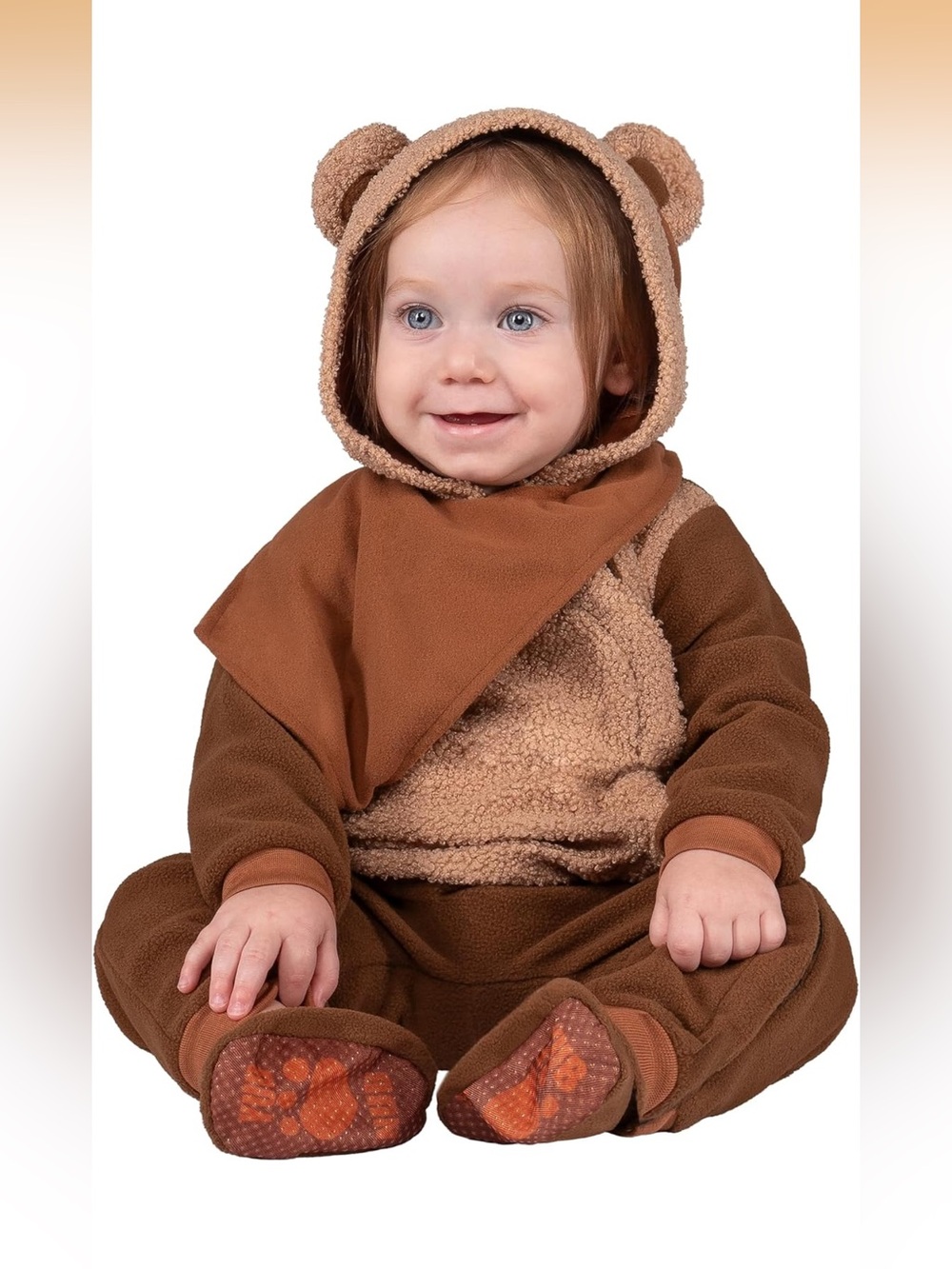 STAR WARS Ewok Infant Halloween Costume hooded jumpsuit and booties-0-6M
